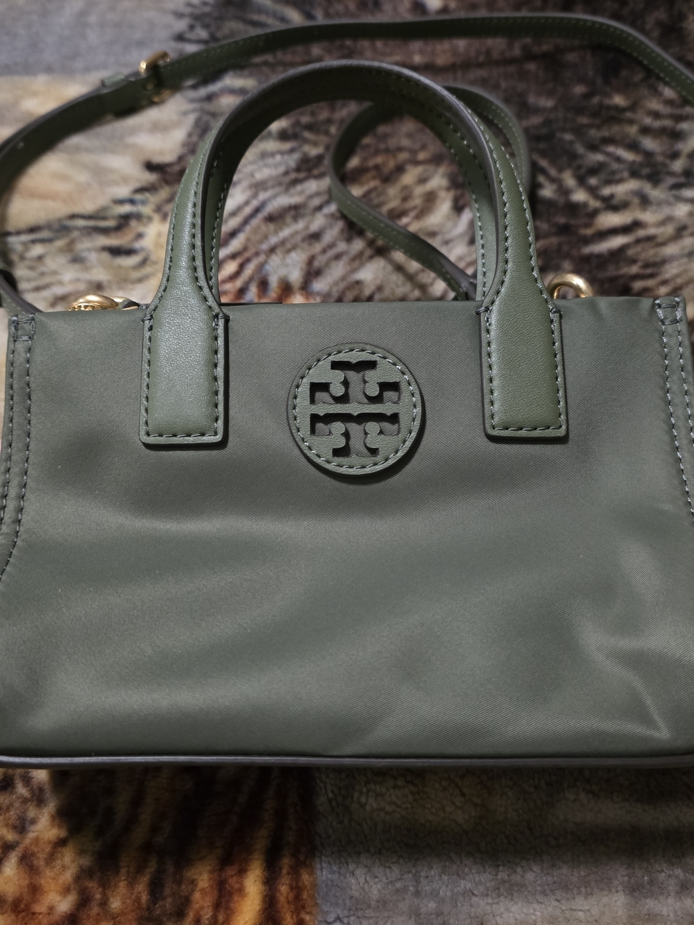Tory Burch Olive Green Mini Tote with Logo Medallion